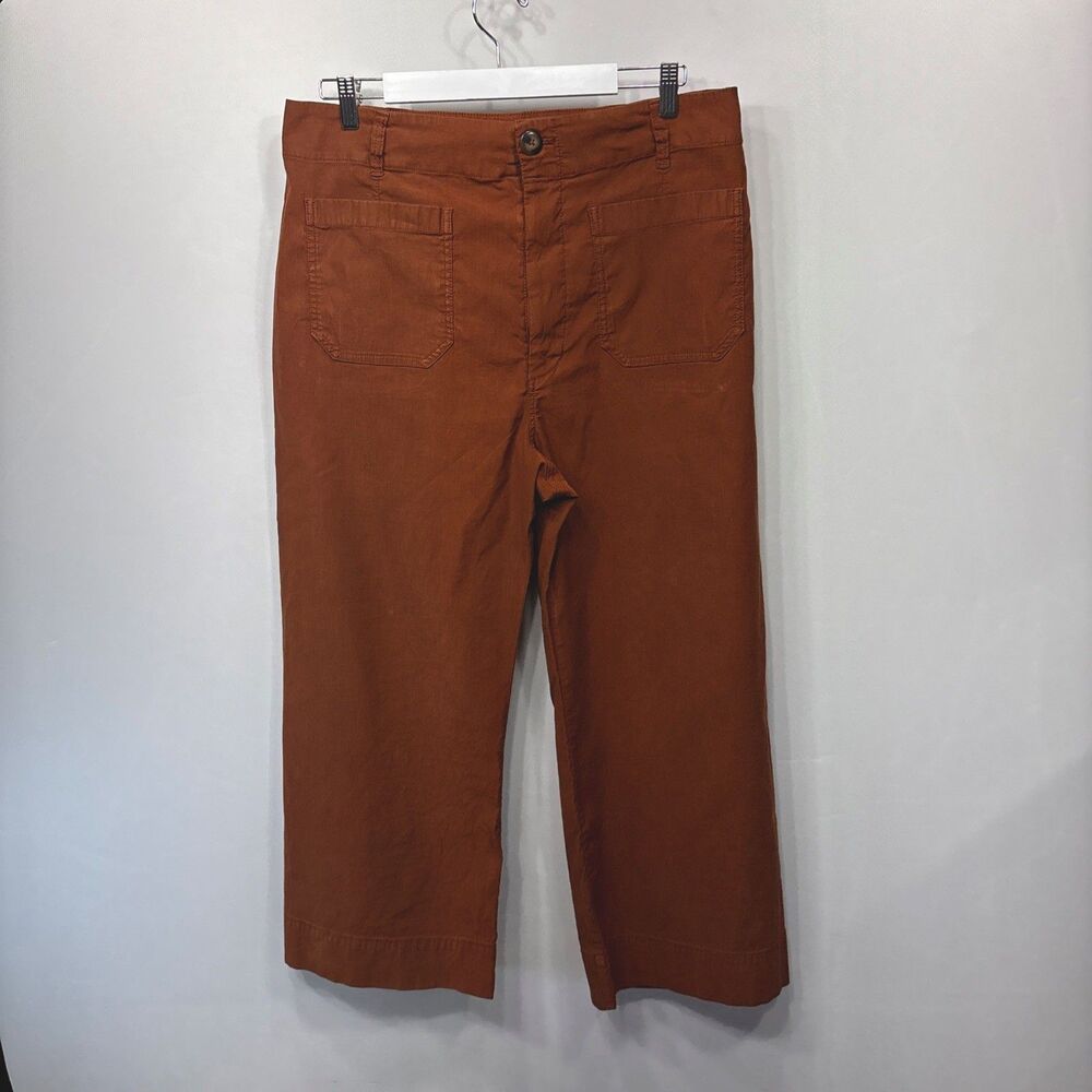 Maeve Anthropologie The Colette High Rise Wide Leg Crop Pants Rust 34X25 Stretch